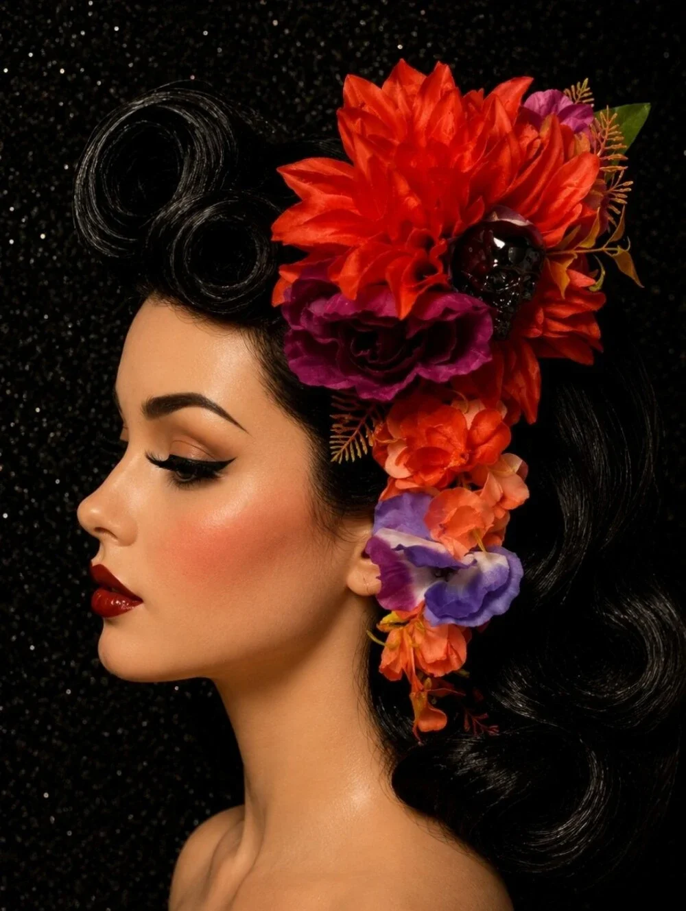 Statement Floral Hairpiece for Women - Red & Purple